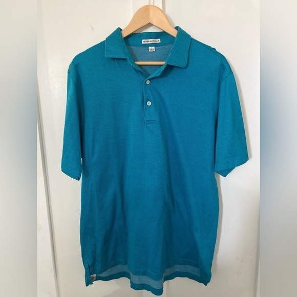 PETER Millar polo shirt three button Large 100% cotton teal green blue - Picture 1 of 8